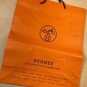Hermès, Paris classic orange pebbled matte paper shopping bag, brown brand logo